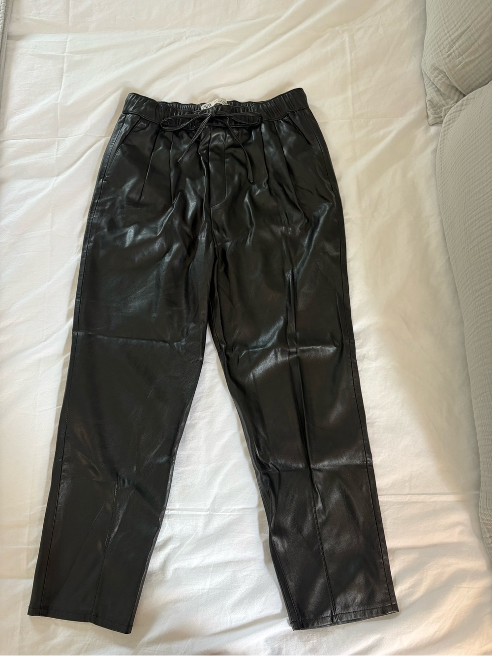 Zara Black Faux Leather Elastic Waist Pants